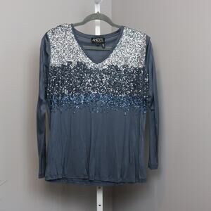 Angel Apparel Sequin Ombre Long Sleeve Top Sz L Blue Gray Made in Turkey‎